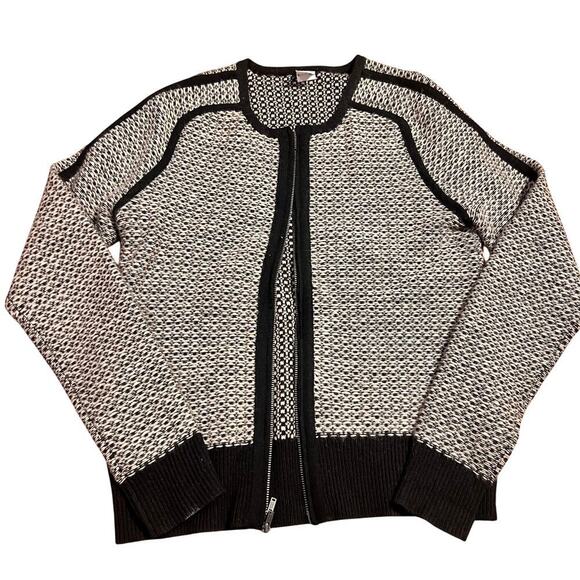 J.Crew Cashmere Wool Blend Full Zip Sweater Women’s Size Small Knit Black Tan - Picture 5 of 5